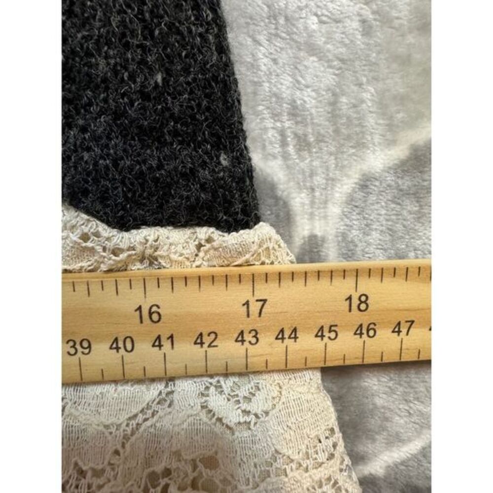 Anthropologie A'reve Sz M Gray Lace Hem Chiffon Tie Sweater Cottagecore Romantic - Picture 4 of 6